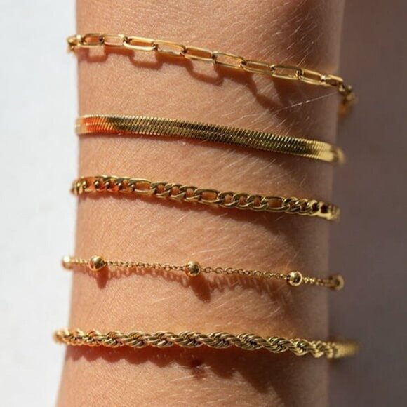 YOU PICK 2! Waterproof Gold chain Bracelets stack tarnish free gold chain - Picture 1 of 12